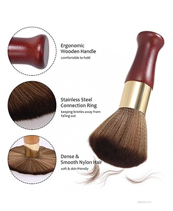 Neck Duster Large Soft Bristles Wooden Handle Stable Barber Brush with a Flat Base for Salon or Home Hair Cutting Tools Reddish-brown