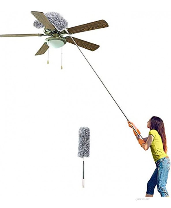 Onlyoung Microfiber Duster with Extension PoleStainless 30’’ to 100’’ Extendable Long Dusters Bendable Head & Scratch Resistant Cobweb Duster for Cleaning Ceiling Fan Furniture Blinds Vents Cars