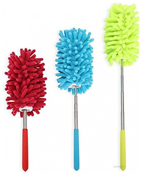 PrettyDate Microfiber Extendable Hand Dusters Washable Dusting Brush with Telescoping Pole for Cleaning Car Computer Air Conditioning TV and Else Pack of 3