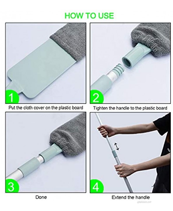 RORACK Retractable Gap Dust Cleaning Artifact 2 Cloth Covers Duster with Extension Pole Extend 38 to 54 Inches Washable Detachable Microfiber Dusters for Cleaning Floors Furniture