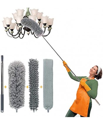 Telescoping Microfiber Duster Kit for High Ceiling and Gap Cleaning 1 Extra Long Stainless Pole and 3 Multifunctional Duster Washable Cobweb Duster Bendable & Flexible Dusting Head