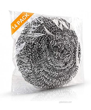 14Pack Upgraded Steel Wool Scrubbers by ovwo Premium Stainless Steel Scrubber Metal Scouring Pads Steel Wool Pads Kitchen Cleaner Heavy Duty Cleaning Supplies Especially for Tough Cleaning