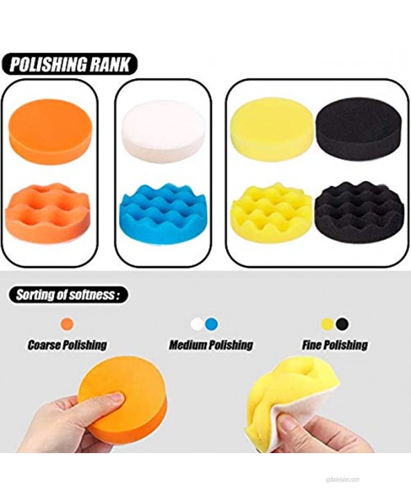 38 Pieces 3 Inch Buffing Polishing Pads GOH DODD Sponge Pads Car Foam Buffer Polisher Kit with Wool Pads Backing Plate M10 Drill Adapter for Compounding Cleaning Polishing and Waxing