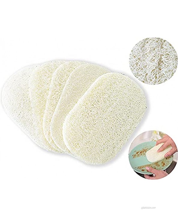 5 Pcs Loofah Scouring Pads 100% Natural Material Cleaning Tools,Powerful and Great Heavy Duty Scour Pads for The Kitchen Garage and Outdoors Ideal for Garden Tools and Grills4.9 x 3.1-Beige