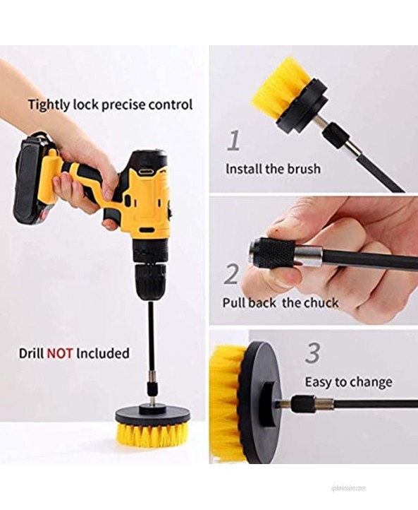 Drill Brush PeoTRIOL Power Scrubber Cleaning Brush Attachment Set All Purpose Scrub Brush and 1× Extendable Rod for Grout Floor Tub Shower Tile Bathroom and Kitchen Drill Not Included 4PACK