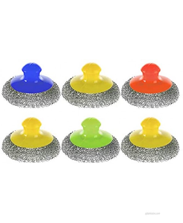 Handle Metal Wool Sponges Scrubbers Pack of 6 Kitchen Stainless Steel Scrubbers Scouring Pads for Dish Cleaning Sponge Scrubber Pad Scruber
