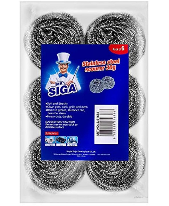 MR.SIGA Stainless Steel Scourer Pack of 6 30g