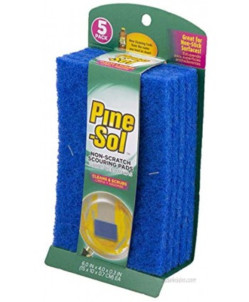 Pine-Sol Non-Scratch Scouring Pads Household Cleaning Scrubbers Safe on Nonstick Cookware 5 Pack Blue