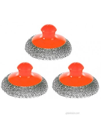 Stainless Steel Scouring Pads Set of 3 Metal Scrubber Sponge with Handle Scourer Scrub Pad