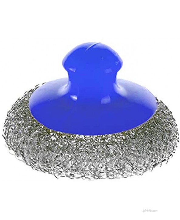 Stainless Steel Sponge with Handle Set of 2 Wool Steel Scrubber Metal Dish Scouring Blue