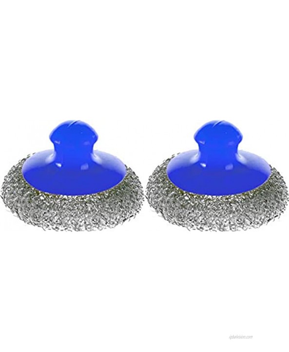 Stainless Steel Sponge with Handle Set of 2 Wool Steel Scrubber Metal Dish Scouring Blue