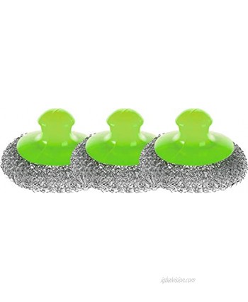 Stainless Steel Wool Sponges with Handle Set of 3 Metal Kitchen Dish Pad Steel Scrubber Scouring