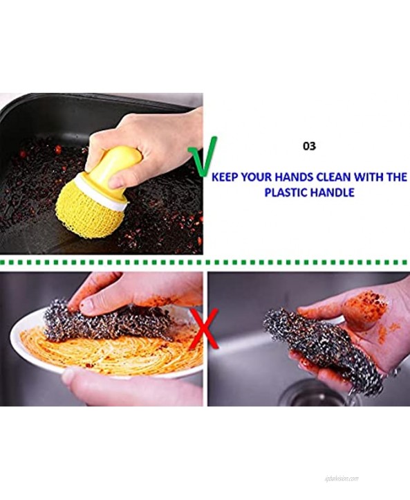 Upgrade Nylon Scrubber Sponge Pack of 6 with Ergonomic Handle for Removing Tough Dirt Grease from Pots Dishes Pan Stovetop Cookware Kitchenware Non-Scratch Cut and Dirty Hands Resistant