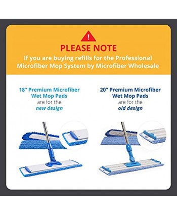 18" Premium Microfiber Wet Mop Pad Reusable Machine Washable Refills 2 Pack