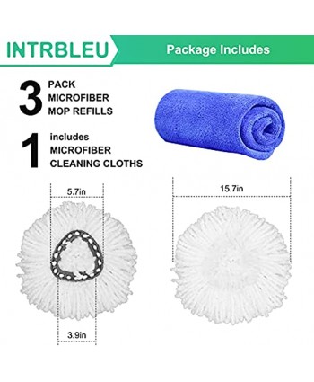 3 Pack Spin Mop Head Replacement Intrbleu Thicken Microfiber Mop Refill Heads Super Water Absorbent Easy Cleaning Includes 1 Wipe Cloth White