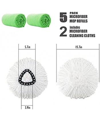 5 Pack-Microfiber Spin Mop Head Refill Replacements,Easy Cleaning Spin Mop Refills