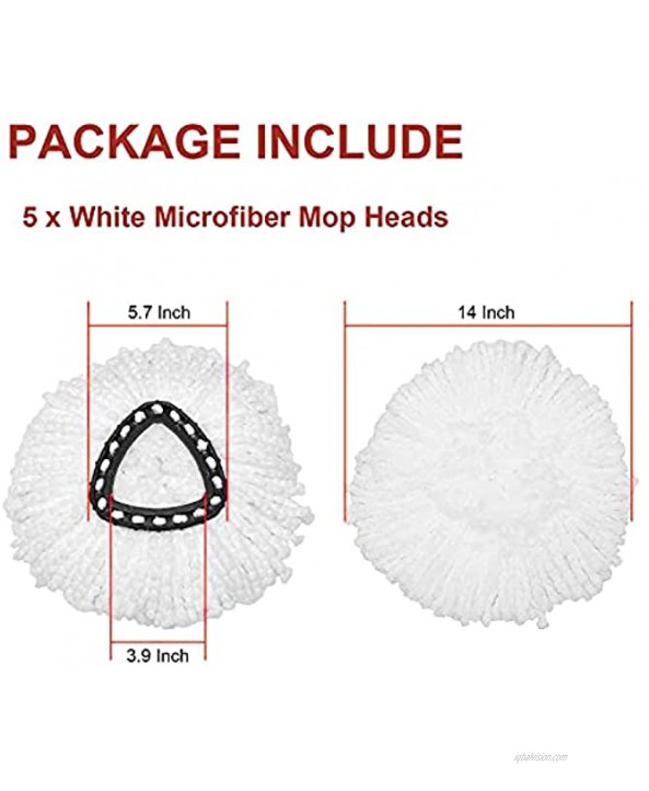 5 Pack Spin Mop Heads Replacements Microfiber Spin Mop Replacement Head for 0-Ceda Easy Wring Mop Refills Mop Replace Heads for Floor Cleaning White Mop Replacement Heads for Spin Mop