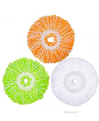 Amaou Spin Mop Head Replacement Microfiber Mop Heads Refill universal 360 Spin Magic Mop Round Shape Standard Size 3 Pack White Yellow Green