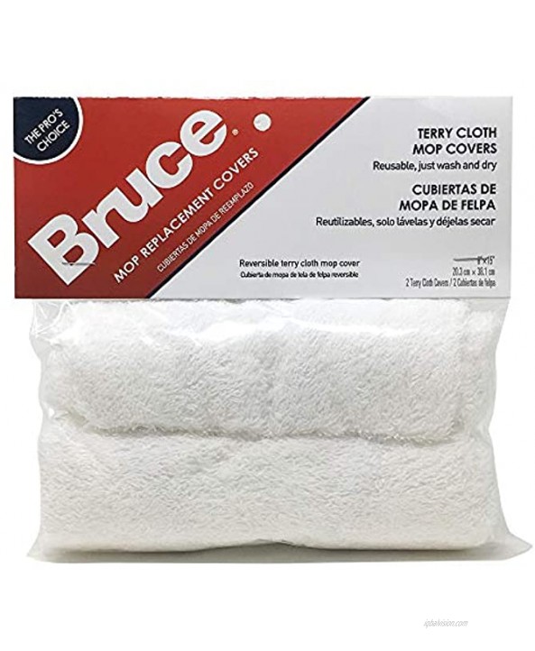 Bruce 2 Reusable Replacement Terry Cloth Mop Covers for Mop Head Size 8 x 15