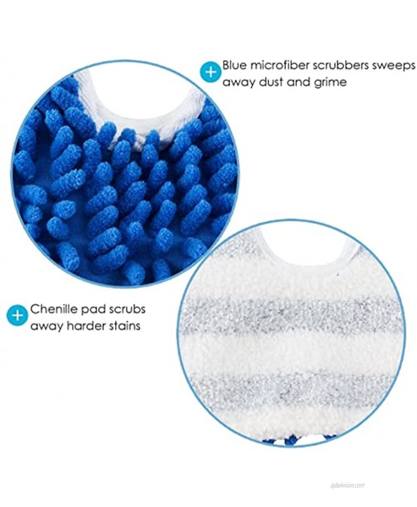 Houseables Flip Mop Refills Replacement Pads 3 Pack White Blue Dual-Action Microfiber Head Floor Mops Dry Wet Machine Washable Double Sided Velcro Flat Sponge All Surface Cleaning