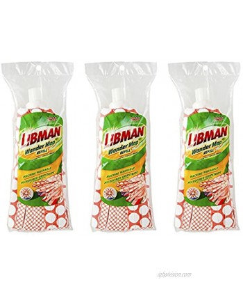 Libman Wonder Refill Pack – for Powerful Cleanup – Three Absorbent Wet Mop Replacement Heads for Hardwood Tile Vinyl. Machine Washable 11.5 Inch Red & White