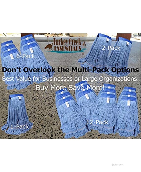 Turkey Creek Essentials Mop Heads Commercial Grade USA Made Looped End Heavy Duty Large Mop Head of Blue 4-Ply Synthetic Yarn Industrial Wet Mop Head Replacement and String Mop Refills 1 Large