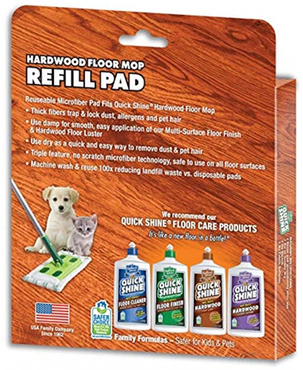 Quick Shine Hardwood Floor Cover Refill Mop Pad 12 W x 6 D x 1 2 Thick White