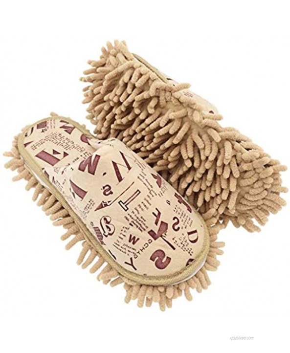 ZAKEY 2 Pairs Men and Women Chenille Floor Cleaning Mop Slippers with 2 Microfiber Washable Mitts Multiple Sets Women6-8 Men 5-7