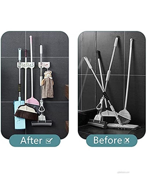 2 Pack 4 Racks Broom Mop Holder Wall Mounted Broom Hanger Multipurpose Cleaning Supplies Organizer Tool Storage Rack for Kitchen Closet Garden Garage and Laundry Room