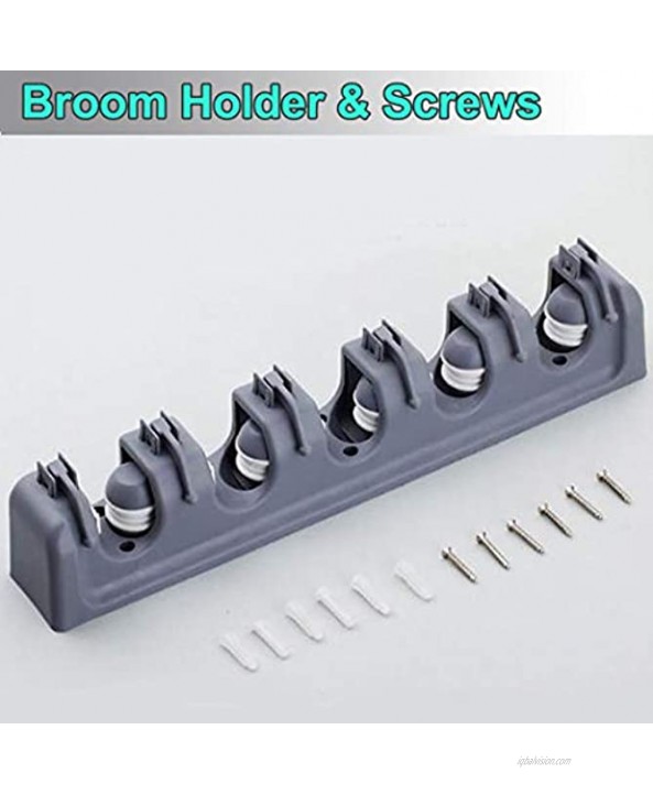 ColorMilky Plastic 16 inch Long Garage Tools Organizer Broom and Mop Holder Wall Mount with 6 Hooks Broom and Mop Organizer Rack Gray
