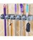 ColorMilky Plastic 16 inch Long Garage Tools Organizer Broom and Mop Holder Wall Mount with 6 Hooks Broom and Mop Organizer Rack Gray