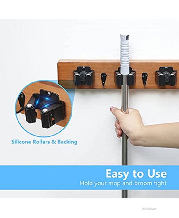JSVER Mop and Broom Holder Wall Mounted Stainless Steel Storage Organizer Hooks Tool Organizer Hooks Storage Garden Kitchen Tool Organizer Wall Hanger4 Positions with 3 Hooks
