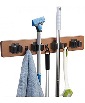 JSVER Mop and Broom Holder Wall Mounted Stainless Steel Storage Organizer Hooks Tool Organizer Hooks Storage Garden Kitchen Tool Organizer Wall Hanger4 Positions with 3 Hooks