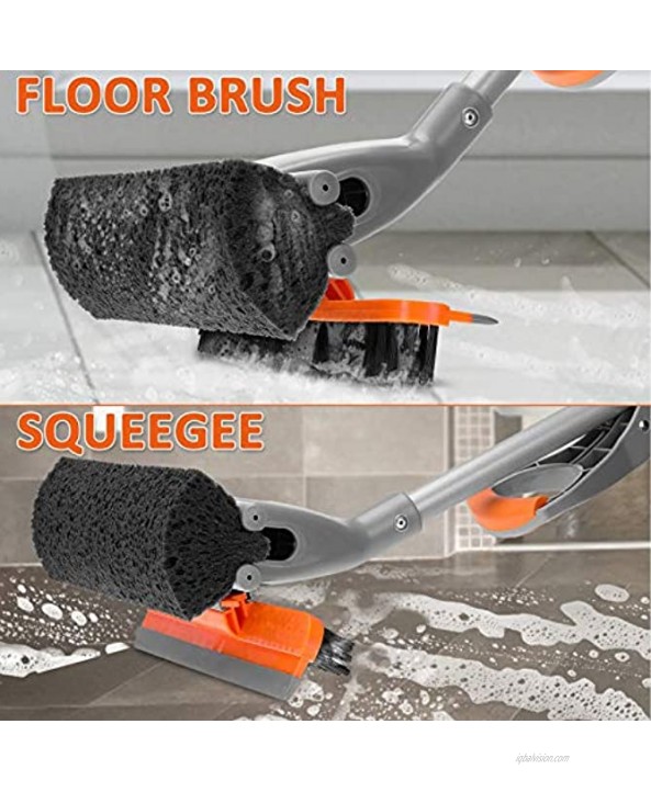 Baban Sponge Mop with Floor Brush and Squeegee 34.6 Adjustable Length Mop Strong Water Absorption Easy to Dry Squeeze Water by Hand Equipped with a Spare Sponge