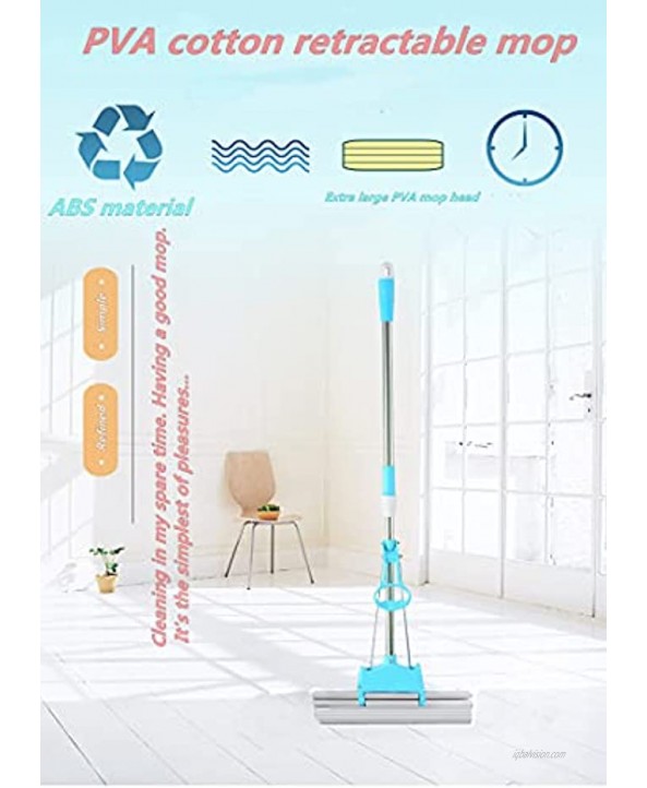 There are 2 PVA mop Heads Stainless Steel Telescopic Handle and Absorbent Sponge mop. Household Floor Kitchen Living Room Bathroom Strong decontamination. Multifunctional Cleaning Tool,