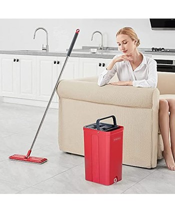 BOSHENG Flat Floor Mop and Bucket Set for House Cleaning Adjustable Stainless Steel Handle Washable Microfiber Pads Squeeze Out Water Without Hands Perfect Cleaner for Hardwood Laminate Tiles