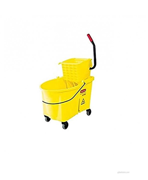 Bunzl Distribution Midcentral 17700888 Rubbermaid Wavebrake Bucket Wringer Combination Mopping Combo Yellow Bucket Presswring Microfiber No Touch
