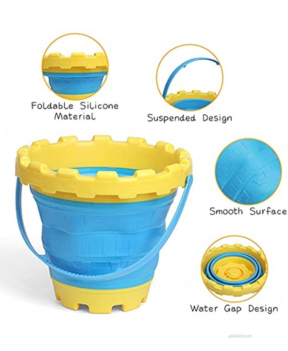 Castle Beach Buckets Folding Rubber Pails Set Large Sand Toy Multi Functions Pails Kit Easy Stock Tool Household Cleaning for Camping Travelling Fishing Beach Toys,Car Window Washing