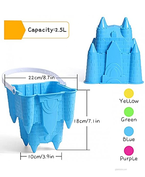 Castle Toy Beach Sand Buckets 7 Large Snow Castle Maker Pails Water Pool Gardening Bath Toy ABS Durable Thick Plastic Gift Bucket Set for Camping Traveling Cleaning Summer Beach Pool Party 4 Pack