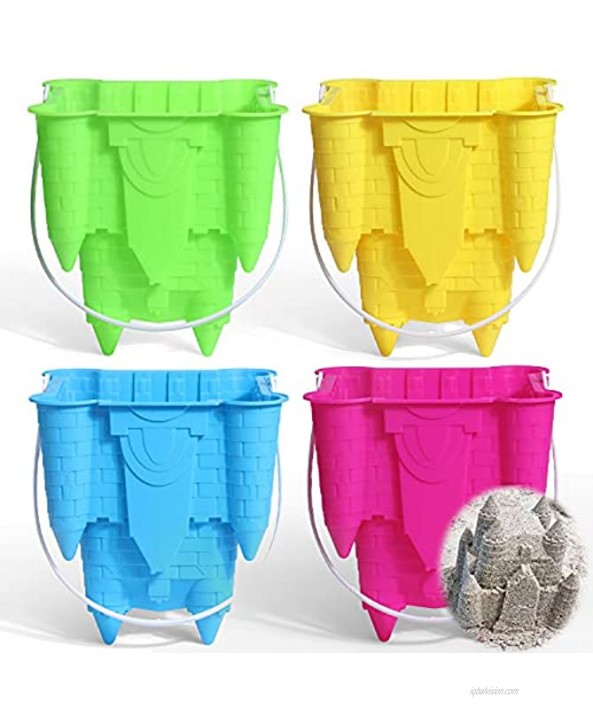 Castle Toy Beach Sand Buckets 7 Large Snow Castle Maker Pails Water Pool Gardening Bath Toy ABS Durable Thick Plastic Gift Bucket Set for Camping Traveling Cleaning Summer Beach Pool Party 4 Pack