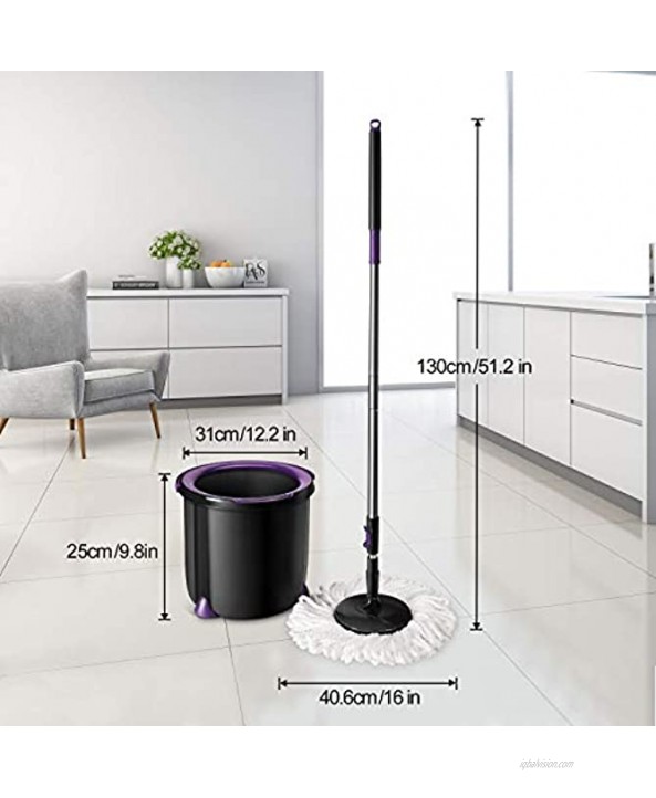 CLEANHOME Spin Mop and Bucket with Wringer Set Washing and Drying Combo with Extended Long Handle and 2 Microfiber Reusable Head Refills,Household Cleaning Supplies for Hardwood Tiles Marble Floor