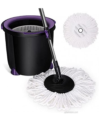 CLEANHOME Spin Mop and Bucket with Wringer Set Washing and Drying Combo with Extended Long Handle and 2 Microfiber Reusable Head Refills,Household Cleaning Supplies for Hardwood Tiles Marble Floor