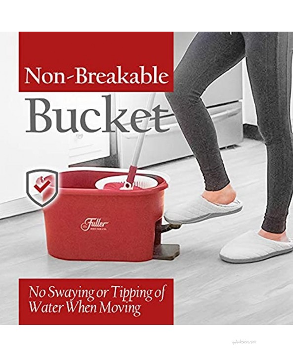 Fuller Brush Spin Mop Exclusive Bucket System Easy Wring 360° Spin Streak Free Floor Cleaning Ruby Red 1 Extra Refill Mop Head