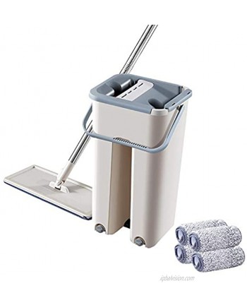 GeekHouse Foldable Flat Mop with Buckets Set Squeeze Floor Mop Cleaning System for Home Dry Wet Usage on Hardward Floor Cleaner 360° Flexible Head Mop with 4 Reusable Microfiber Pads