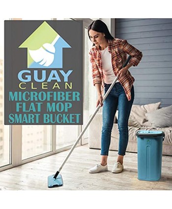 Guay Clean Floor Mop with Bucket Set Self Squeeze Wringer System 2 Microfiber Washable Pads 360 Swivel Spin Head Home Wet and Dry Cleaning – Multi Surface Dirt Grime Lint Spills Blue