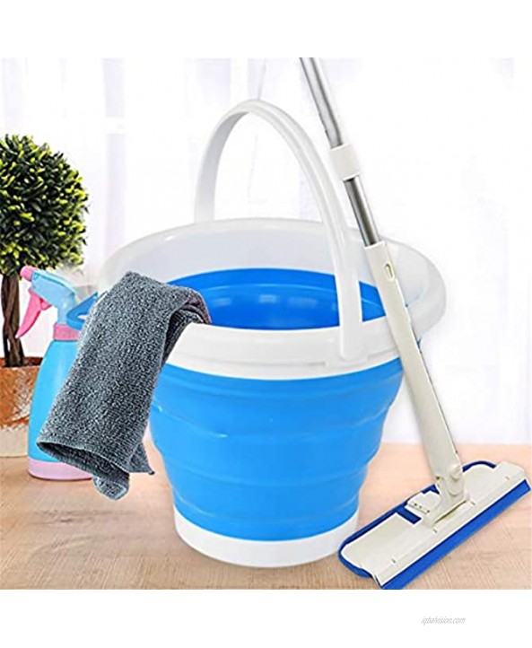 HOME-X Collapsible Bucket Portable Bucket for Cleaning Plastic Bucket for Outdoor or Indoor Use 10 D x 8 ½” H 1.3 Gallon Capacity Blue White
