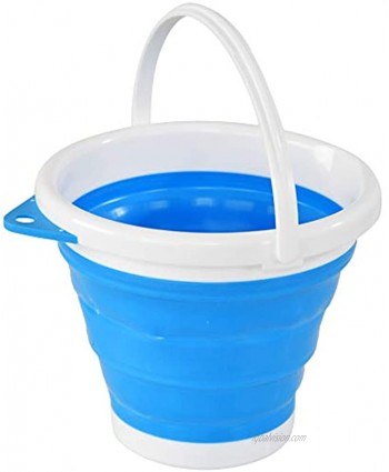 HOME-X Collapsible Bucket Portable Bucket for Cleaning Plastic Bucket for Outdoor or Indoor Use 10" D x 8 ½” H 1.3 Gallon Capacity Blue White