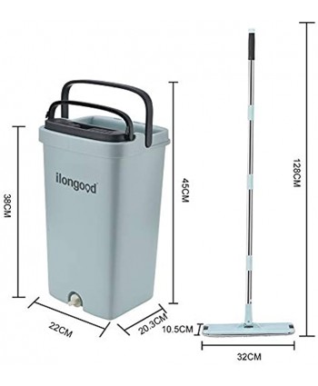 ilongood Squeeze Flat Mop and Bucket Set for Professional Floor Cleaning with Stainless Steel Handle and 2 Washable & Reusable Mop Pads