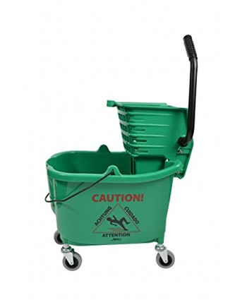 Janico Inc Mop Bucket Side Press Wringer Combo 35 Quart 8.5 Gallon Green 3 Inch Non Marking Metal Casters 35 Quart Green