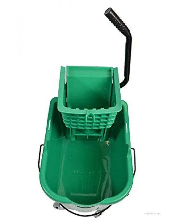 Janico Inc Mop Bucket Side Press Wringer Combo 35 Quart 8.5 Gallon Green 3 Inch Non Marking Metal Casters 35 Quart Green